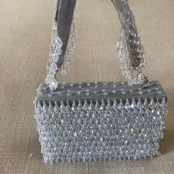 BHLDN Zhuu Crystal Box Clutch Silver Crystals Evening Bag Purse NEW - Picture 6 of 9